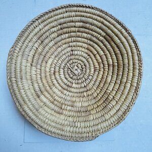 Vintage Primitive Boho Coil Basket Natural Grass Hand Woven Tan 11 Inch Decor